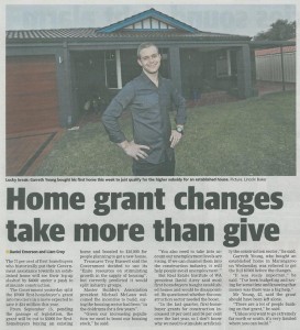 Garreth in an article from The West called "Home grant changes take more than give"